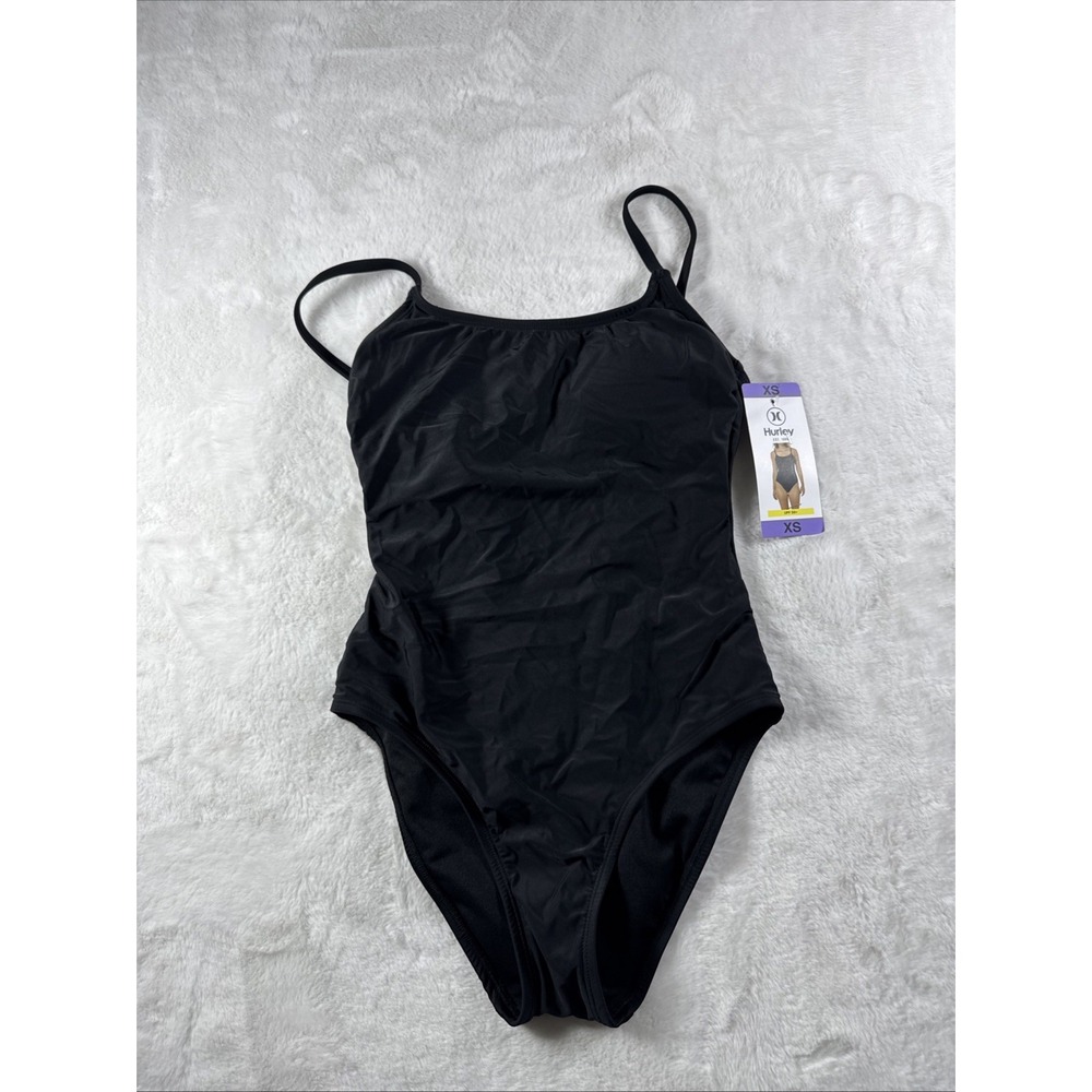 Hurley One-Piece Swimsuit UPF 50+ Stretch  Strappy Back Shelf Bra Black Size XS